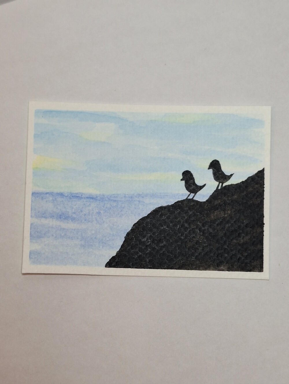 "Coastal Bliss" Hand-painted gouache painting (Tiny original artwork) - Picture 8 of 9